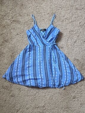 Lulu's Blue Rayon Wrap Tie Mini Dress